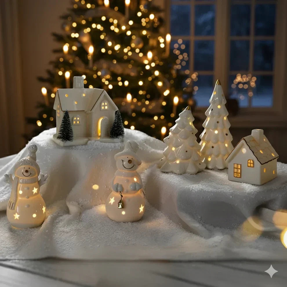 SnowHause | Keramik Weihnachtsdorf LED Dekorationsset