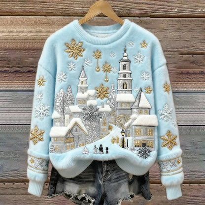 Frostdream | Gemusterter Pullover mit Weihnachtsmotiv und Stickerei