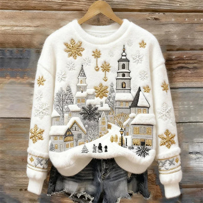 Frostdream | Gemusterter Pullover mit Weihnachtsmotiv und Stickerei