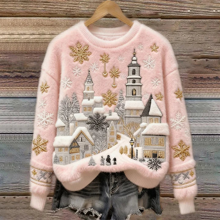 Frostdream | Gemusterter Pullover mit Weihnachtsmotiv und Stickerei
