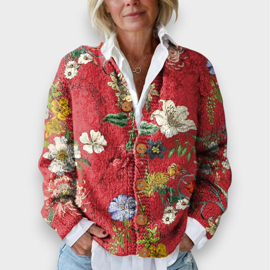 Romana | Vintage Blumenmuster Kunstdruck Strickjacke mit Knöpfen