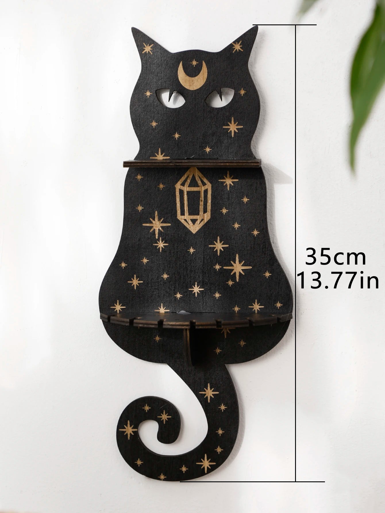 1/2/3-Tier Black Cat Wall Shelf Wooden Moon Phase Floating Wall Shelves Crystal Stone Display Stand Ledge Witchy Room Decoration