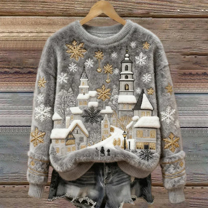 Frostdream | Gemusterter Pullover mit Weihnachtsmotiv und Stickerei