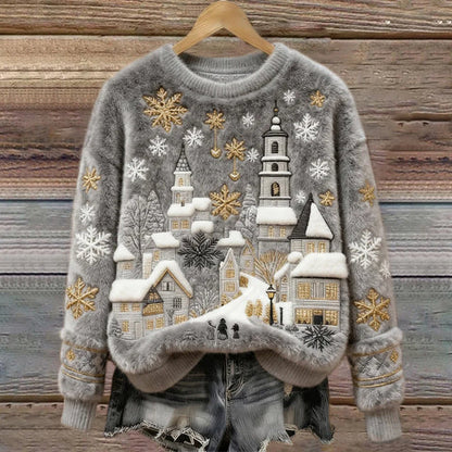 Frostdream | Gemusterter Pullover mit Weihnachtsmotiv und Stickerei