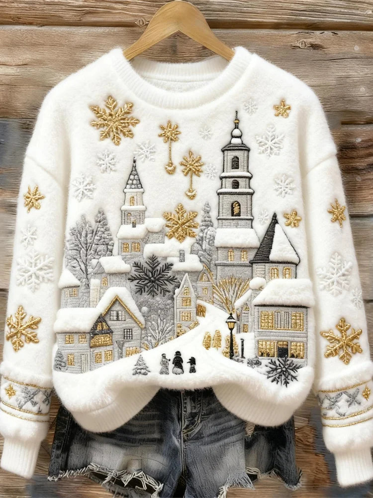 Frostdream | Gemusterter Pullover mit Weihnachtsmotiv und Stickerei