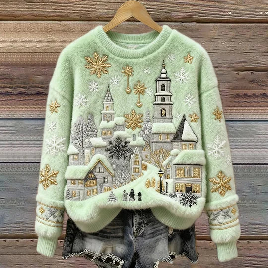 Frostdream | Gemusterter Pullover mit Weihnachtsmotiv und Stickerei